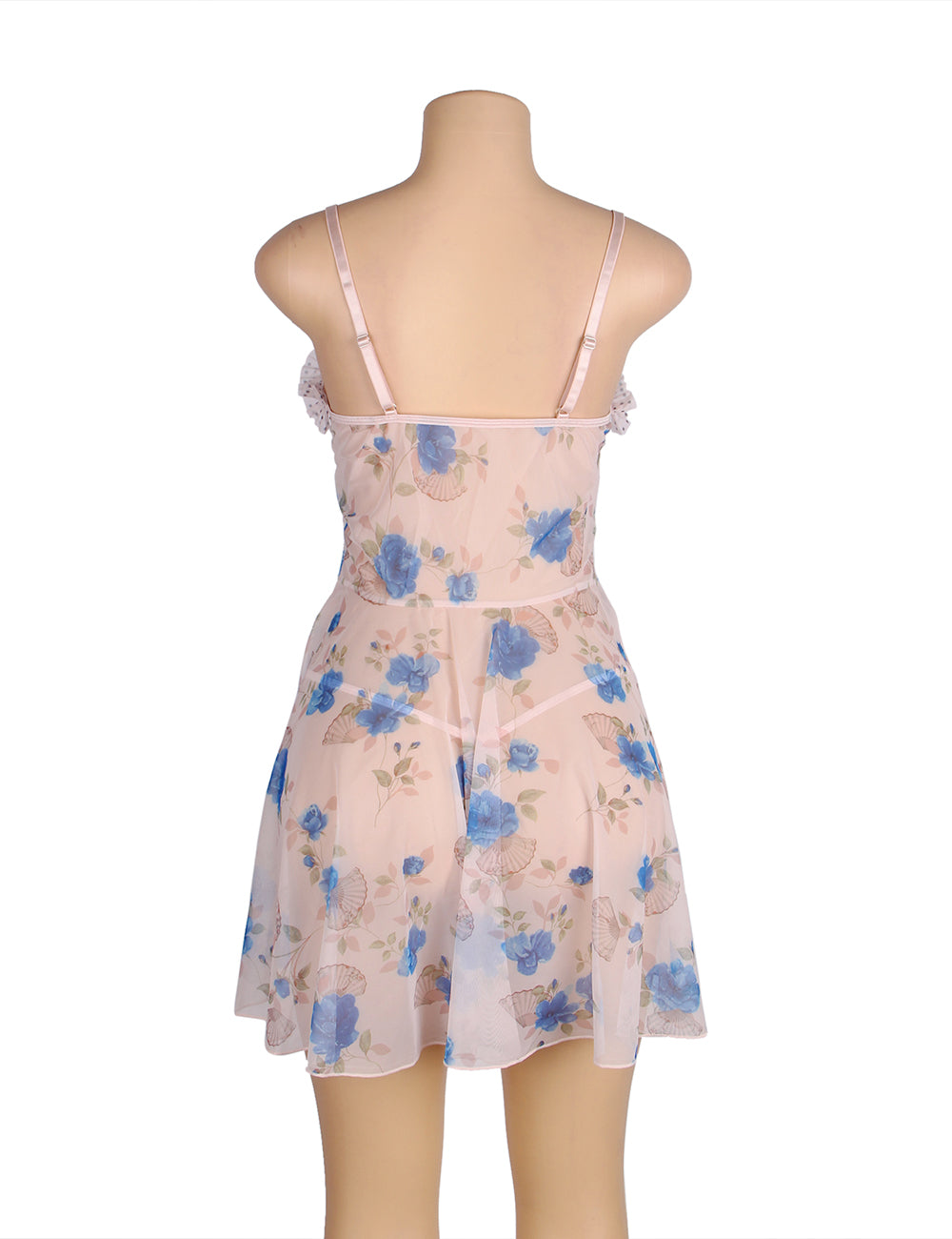 Plus size floral mesh babydoll lingerie set with ruffle details, image 7