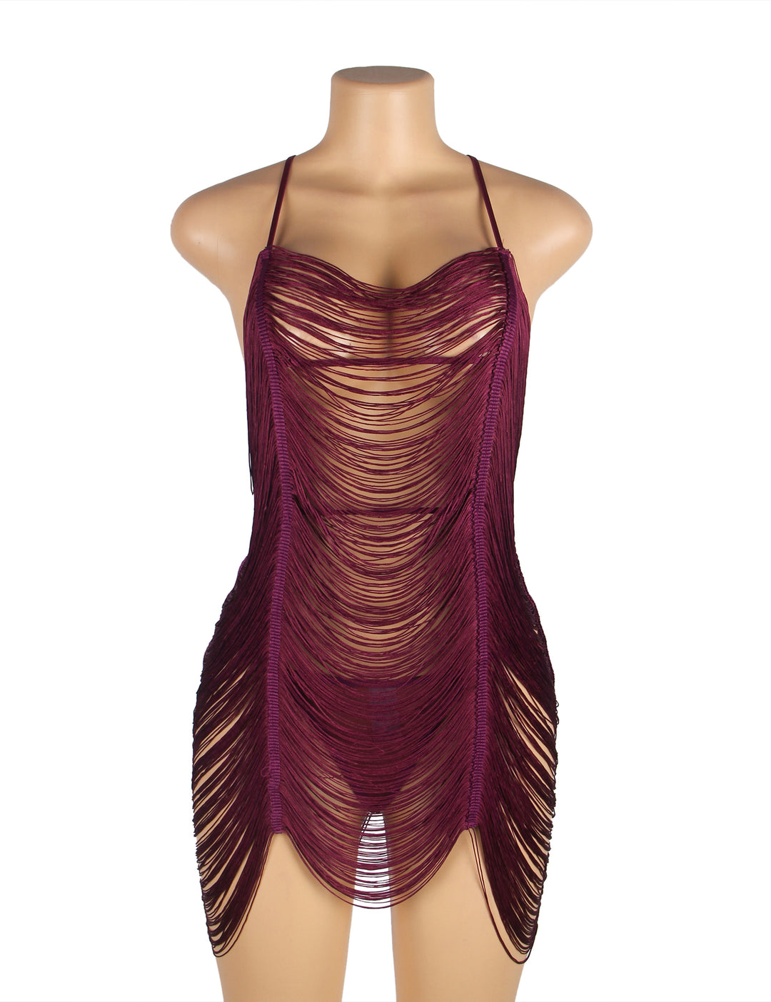 Tassel Cutout Sexy Babydoll Set in plum - Love It Curvy