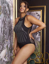 Rhinestone Black Halter Neck Sleeveless Bodysuit in black - Love It Curvy