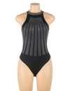 Rhinestone Black Halter Neck Sleeveless Bodysuit - Love It Curvy