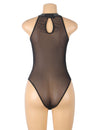 Rhinestone Black Halter Neck Sleeveless Bodysuit - Love It Curvy