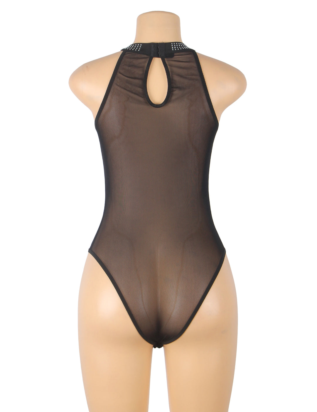 Rhinestone Black Halter Neck Sleeveless Bodysuit - Love It Curvy