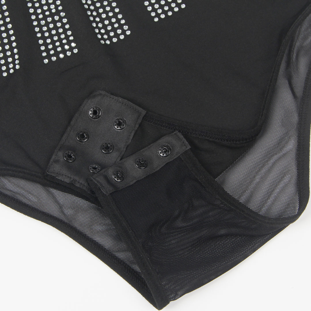 Rhinestone Black Halter Neck Sleeveless Bodysuit - Love It Curvy