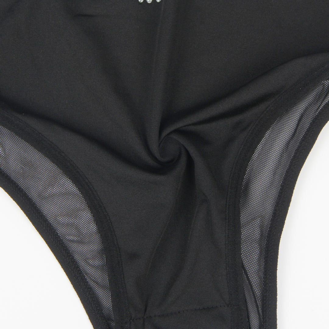 Rhinestone Black Halter Neck Sleeveless Bodysuit - Love It Curvy