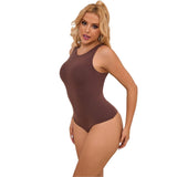 Brown Simple Sleeveless Open Crotch Bodysuit at Love It Curvy