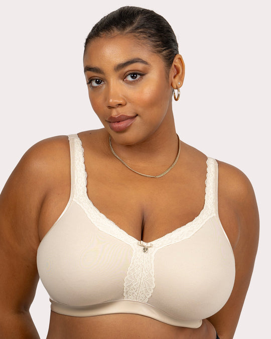 Curvy Couture Cotton Luxe Unlined Wireless Bra in Natural