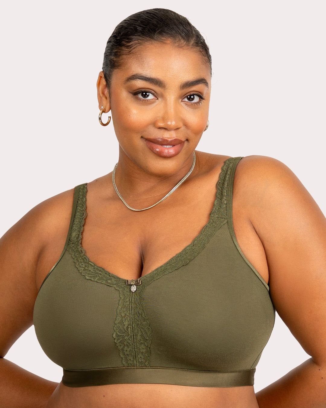 Curvy Couture Cotton Luxe Unlined Wireless Bra in Olive Night