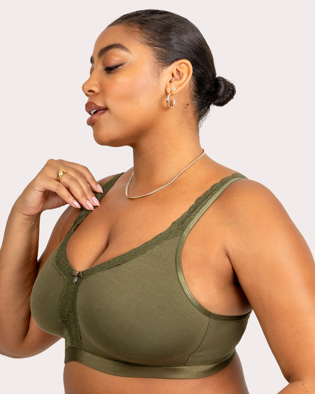 Curvy Couture Cotton Luxe Unlined Wireless Bra in Olive Night