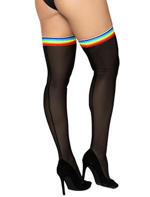 Rainbow Elastic Trim Mesh Thigh Stockings by Mapale at Love It Curvy