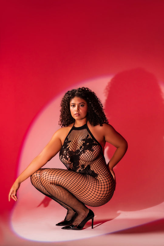 Vino Noir Floral Fishnet Bodystocking Plus by Mapale at Love It Curvy