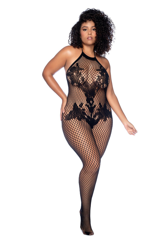 Vino Noir Floral Fishnet Bodystocking Plus by Mapale at Love It Curvy