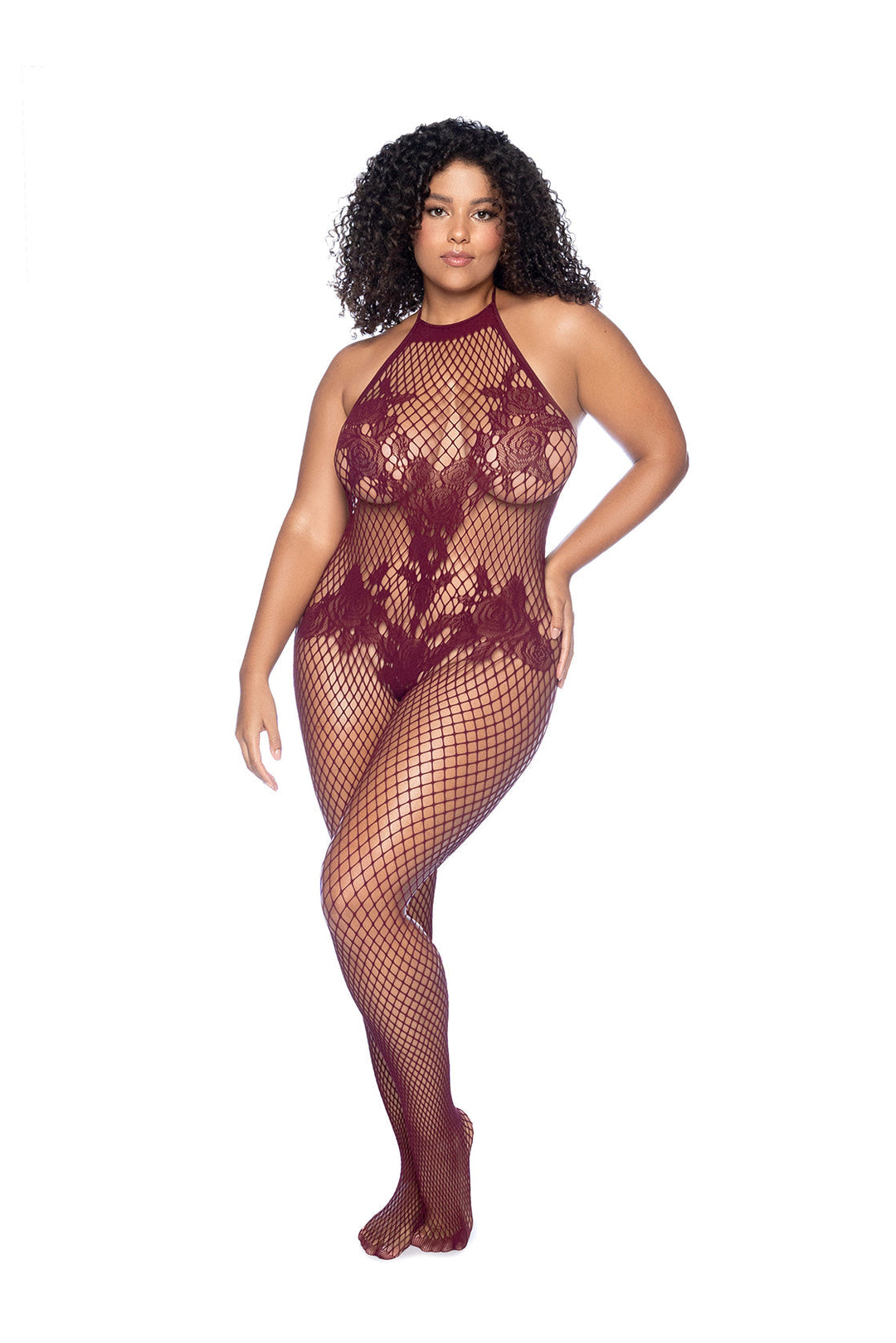 Vino Noir Floral Fishnet Bodystocking Plus by Mapale at Love It Curvy