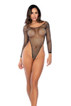 Long Sleeve Fishnet Rhinestone Bodysuit by Mapale at Love It Curvy
