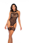 Leopard Halter Fishnet Bodysuit by Mapale at Love It Curvy