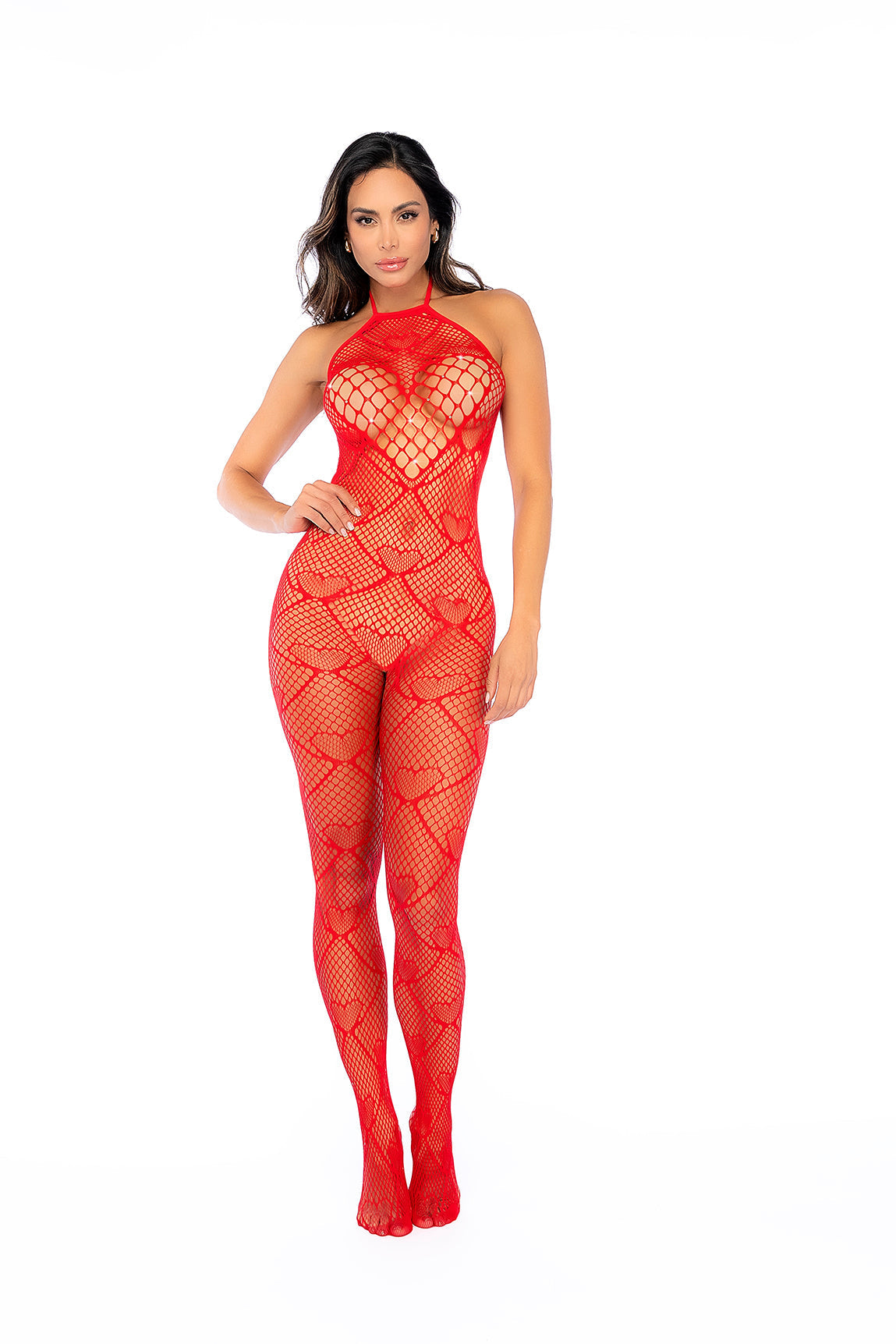 Heart Fishnet Bodystocking with Rhinestone Detail by Mapale at Love It Curvy