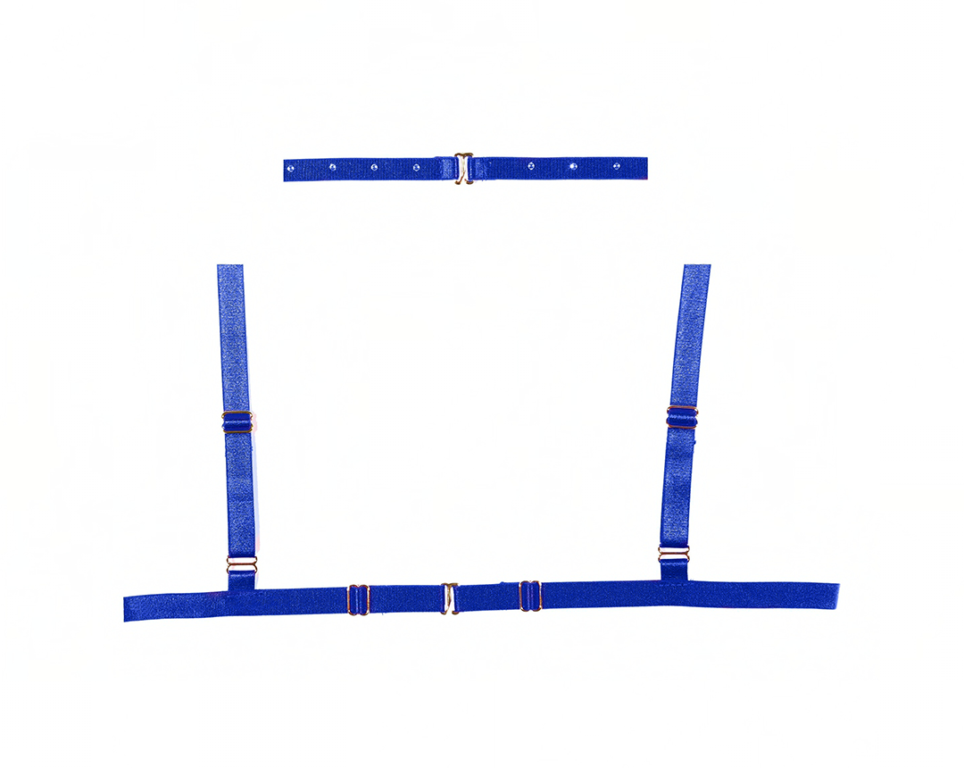 Margot Choker Bralette and Crotchless Panty Set in Blue, back view