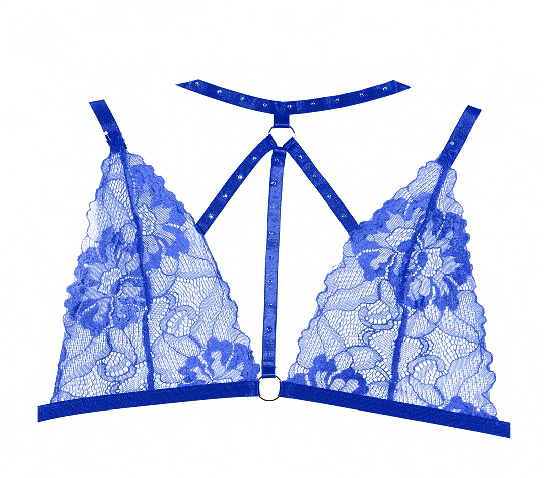 Margot Choker Bralette and Crotchless Panty Set in Blue, front view