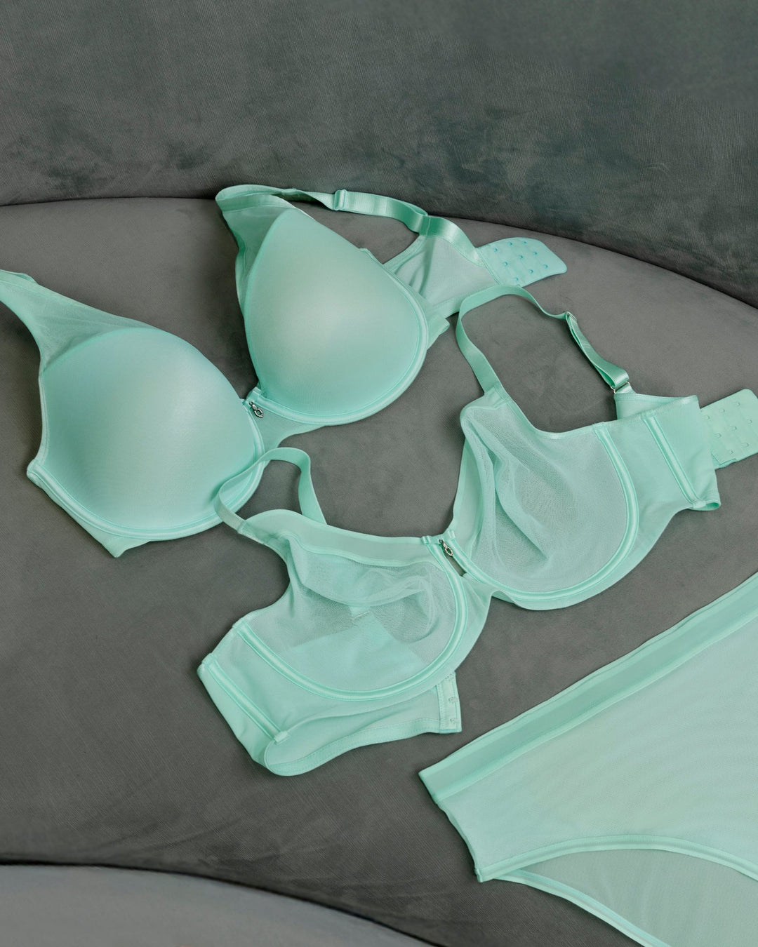 Curvy Couture Sheer Mesh Full Coverage Unlined Underwire Bra in Mint Chip