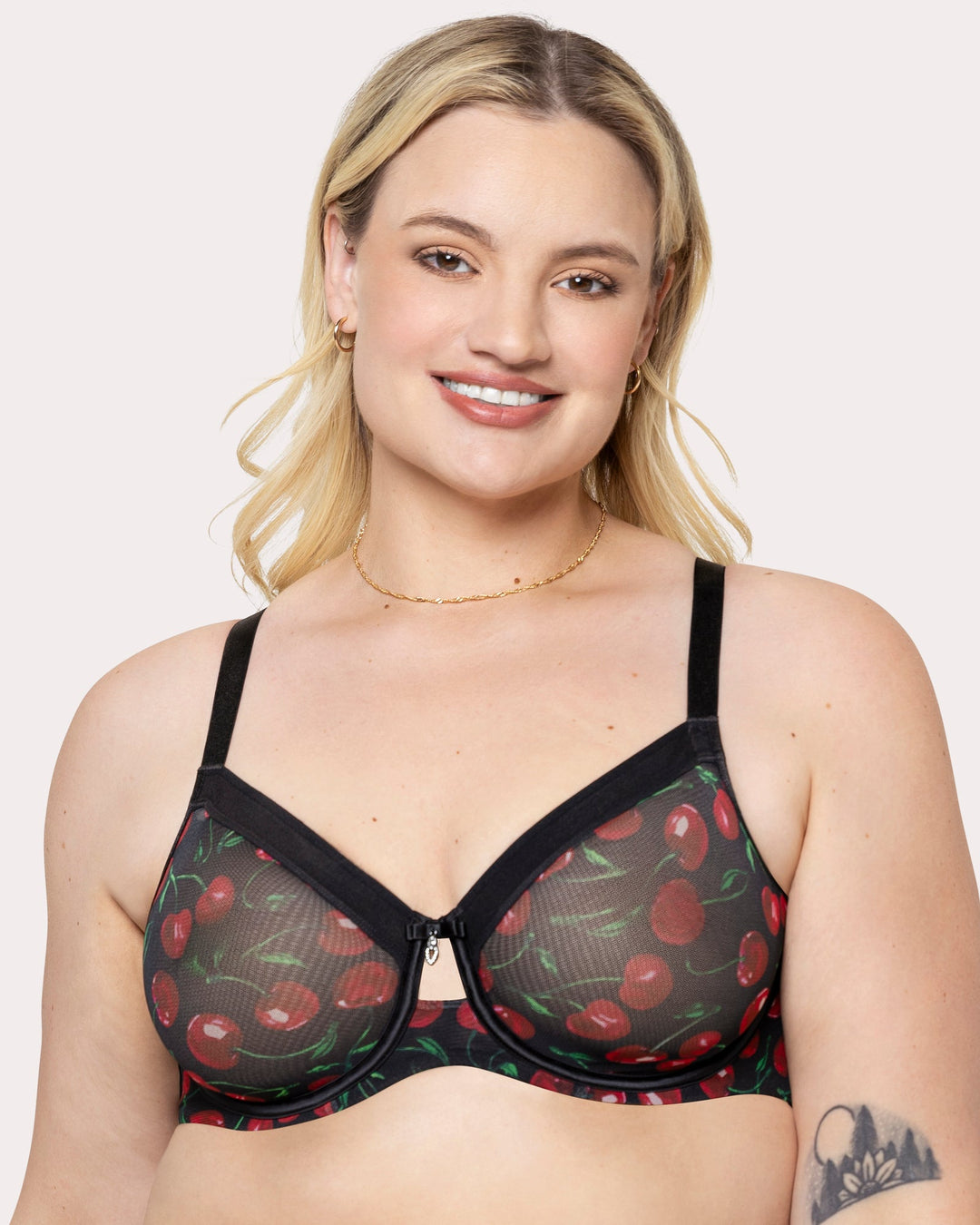 Curvy Couture Sheer Mesh Full Coverage Unlined Underwire Bra in Cherry Pop