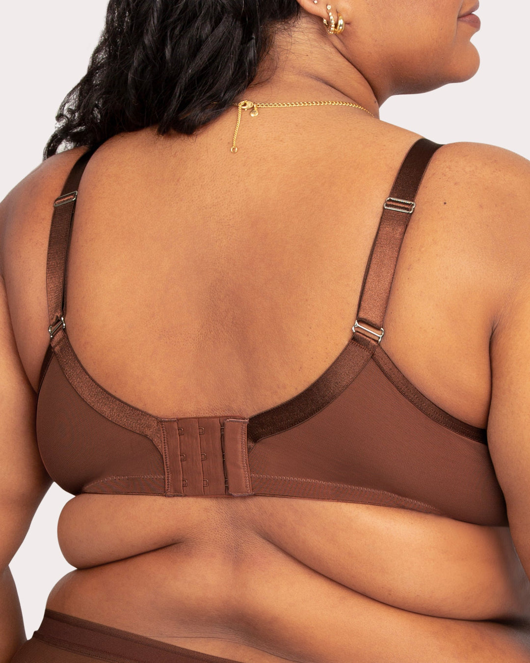 Curvy Couture Sheer Mesh Full Coverage Unlined Underwire Bra in Chocolate Nude