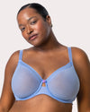 Curvy Couture Sheer Mesh Full Coverage Unlined Underwire Bra in Denim Blue