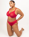 Curvy Couture Sheer Mesh Full Coverage Unlined Underwire Bra in Diva Red