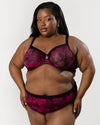 Curvy Couture Sheer Mesh Full Coverage Unlined Underwire Bra in Dramatic Roses