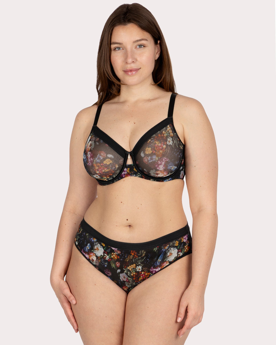 Curvy Couture Sheer Mesh Full Coverage Unlined Underwire Bra in Still Life Floral