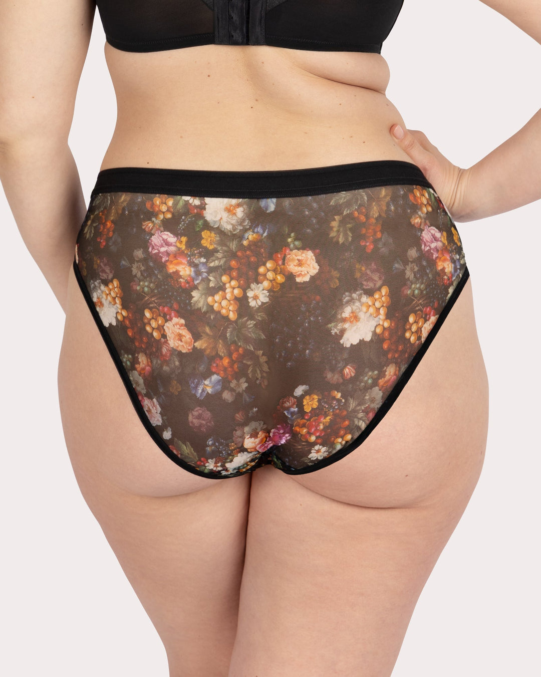 Floral patterned underwear on a plain background