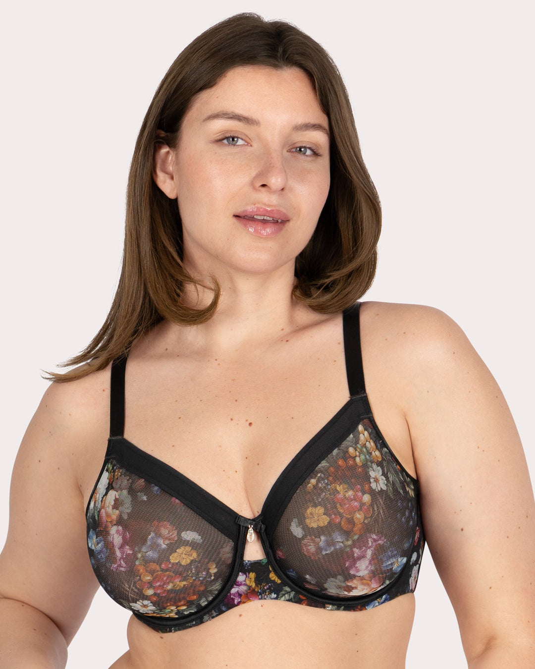 Curvy Couture Sheer Mesh Full Coverage Unlined Underwire Bra in Still Life Floral