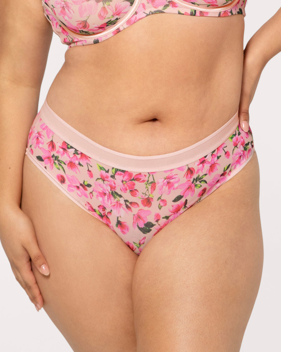Sheer Mesh High Cut Brief Panty - In Full Bloom Pink