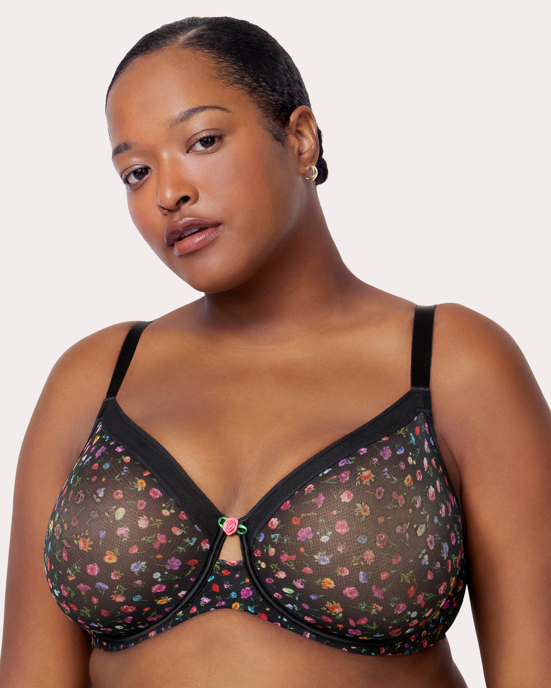 Curvy Couture Sheer Mesh Full Coverage Unlined Underwire Bra in Meadow Dream