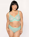 Curvy Couture Sheer Mesh Full Coverage Unlined Underwire Bra in Mint Chip