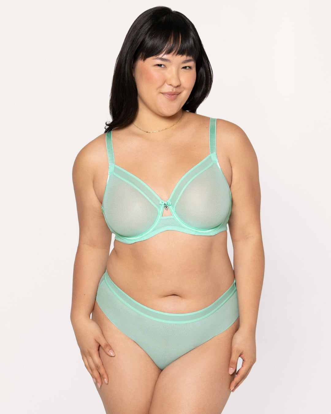 Curvy Couture Sheer Mesh Full Coverage Unlined Underwire Bra in Mint Chip