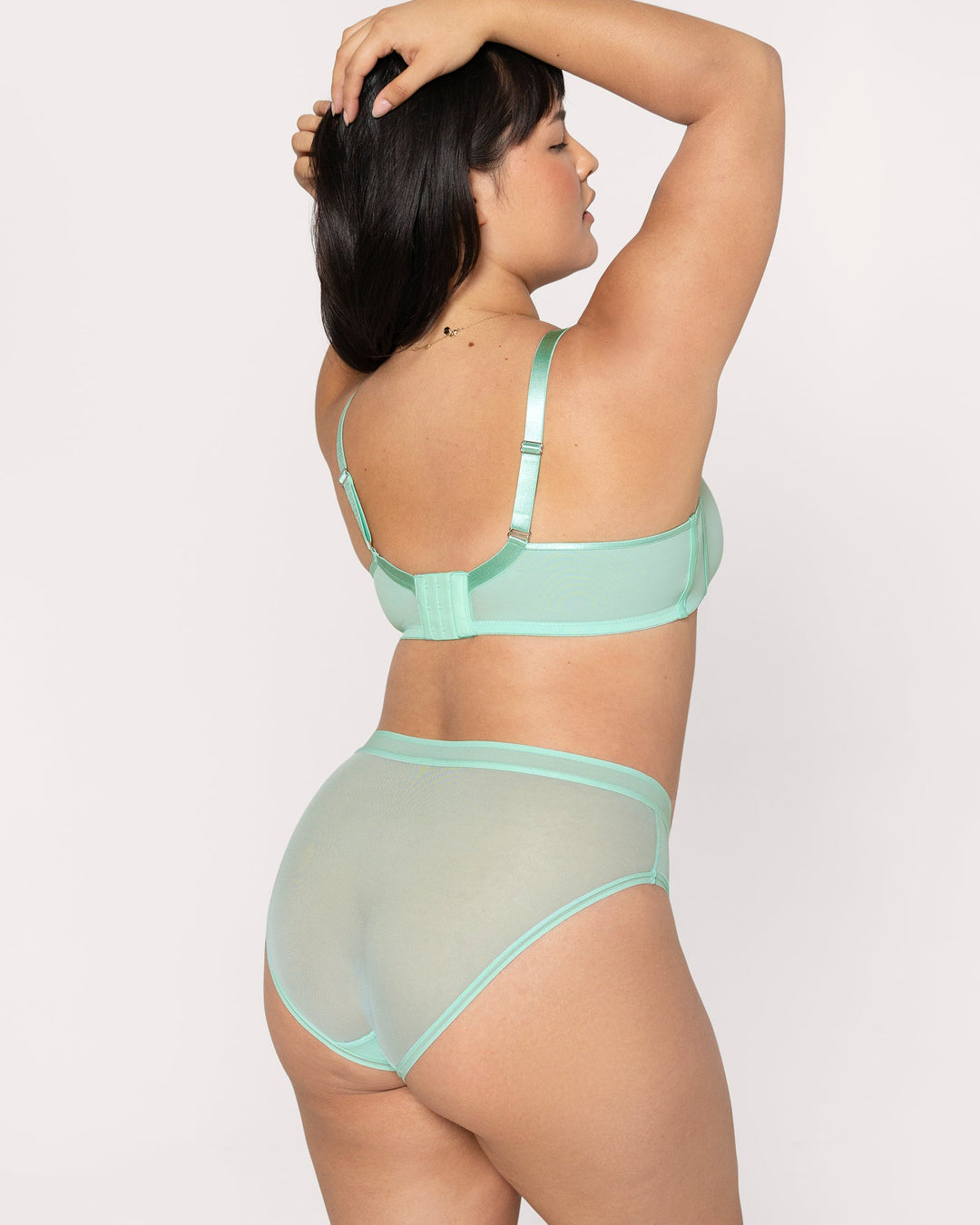Curvy Couture Sheer Mesh Full Coverage Unlined Underwire Bra in Mint Chip