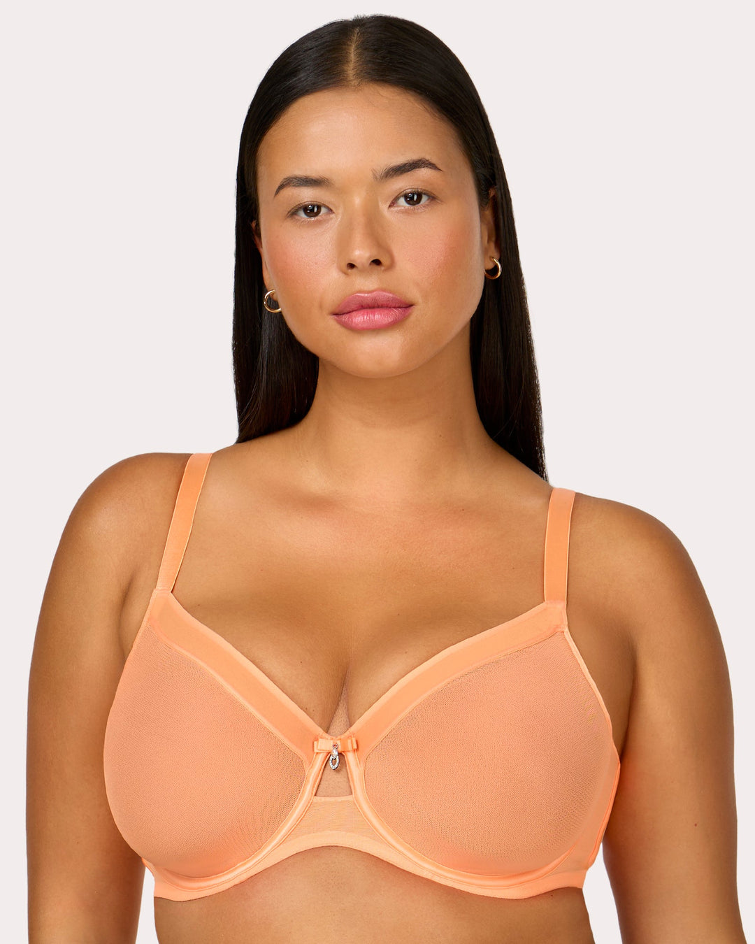 Curvy Couture Sheer Mesh Full Coverage Unlined Underwire Bra in Orange Tang