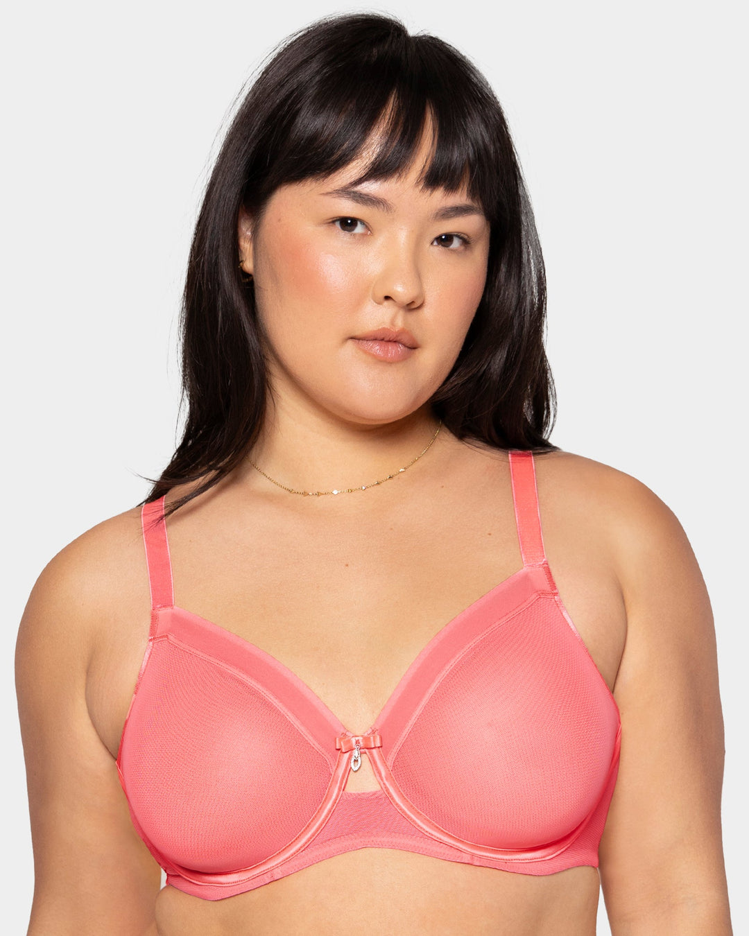 Curvy Couture Sheer Mesh Full Coverage Unlined Underwire Bra in Sunset Glow