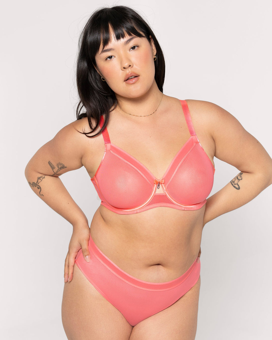 Curvy Couture Sheer Mesh Full Coverage Unlined Underwire Bra in Sunset Glow