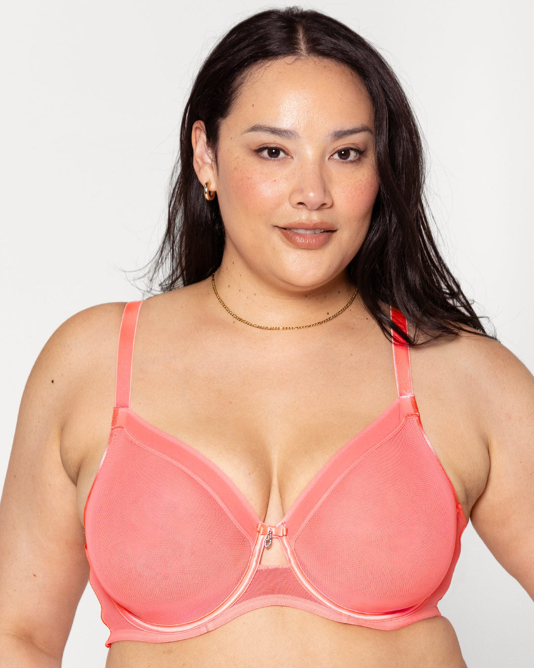 Curvy Couture Sheer Mesh Full Coverage Unlined Underwire Bra in Sunset Glow