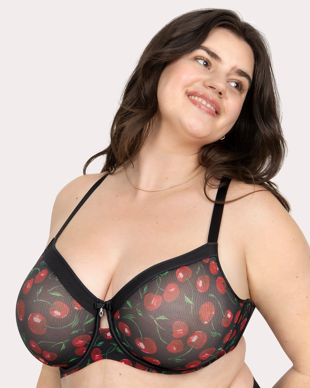 Curvy Couture Sheer Mesh Full Coverage Unlined Underwire Bra in Cherry Pop