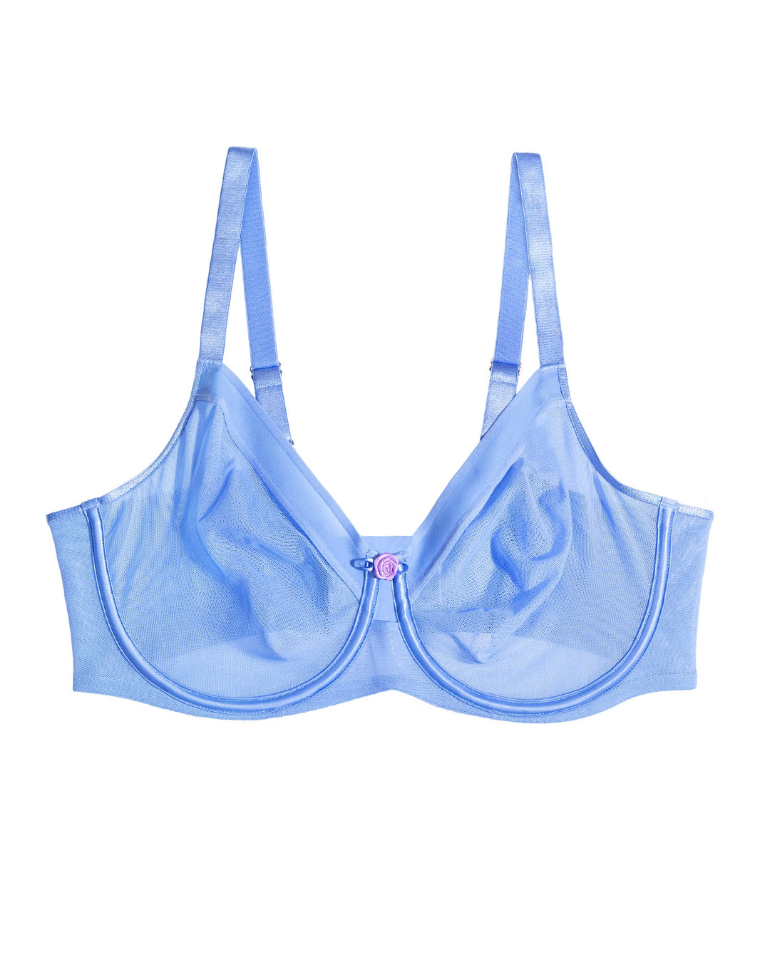 Curvy Couture Sheer Mesh Full Coverage Unlined Underwire Bra in Denim Blue
