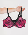 Curvy Couture Sheer Mesh Full Coverage Unlined Underwire Bra in Dramatic Roses