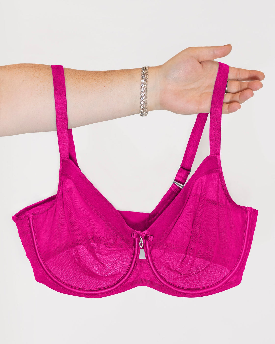 Curvy Couture Sheer Mesh Full Coverage Unlined Underwire Bra in Glamberry
