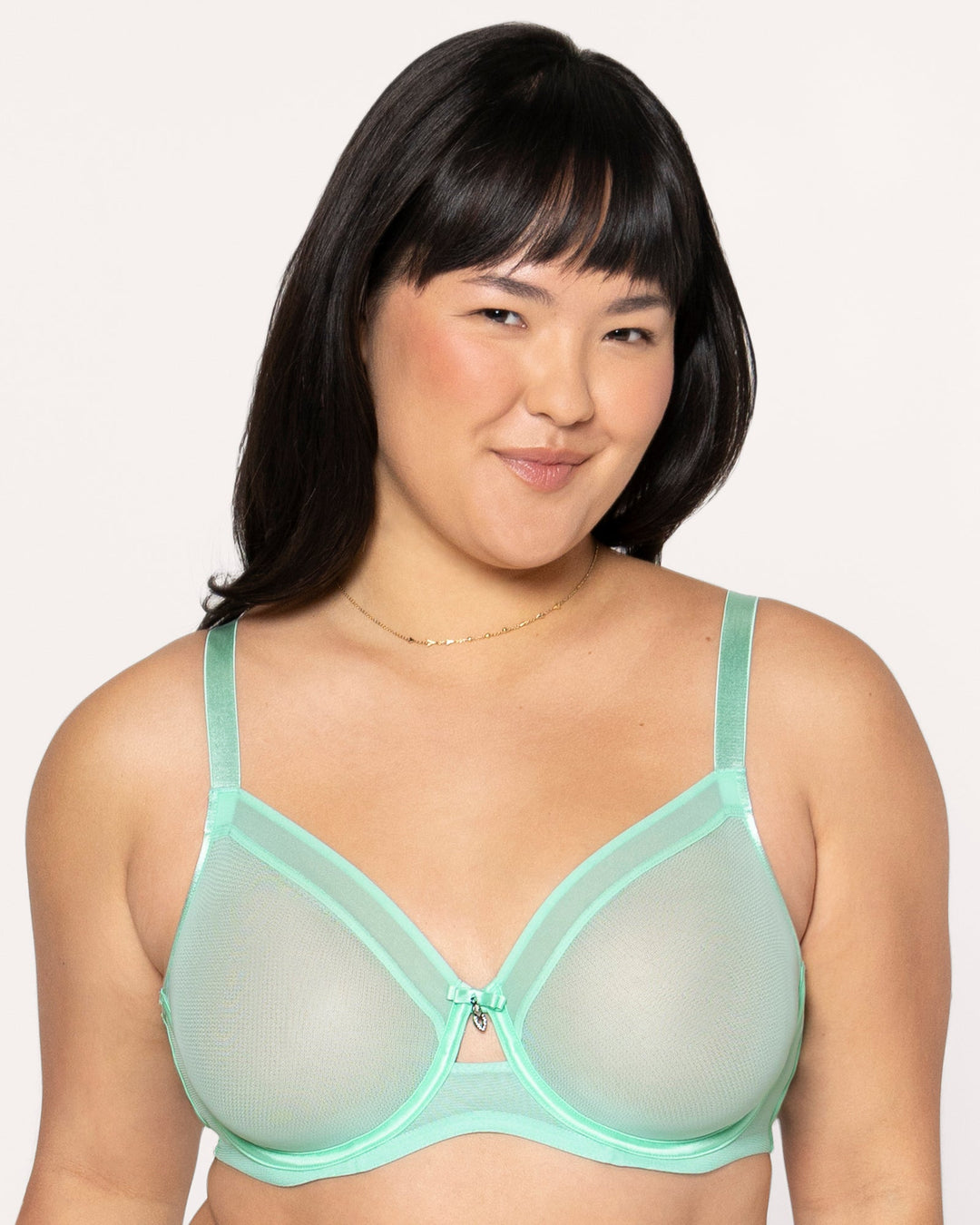 Curvy Couture Sheer Mesh Full Coverage Unlined Underwire Bra in Mint Chip