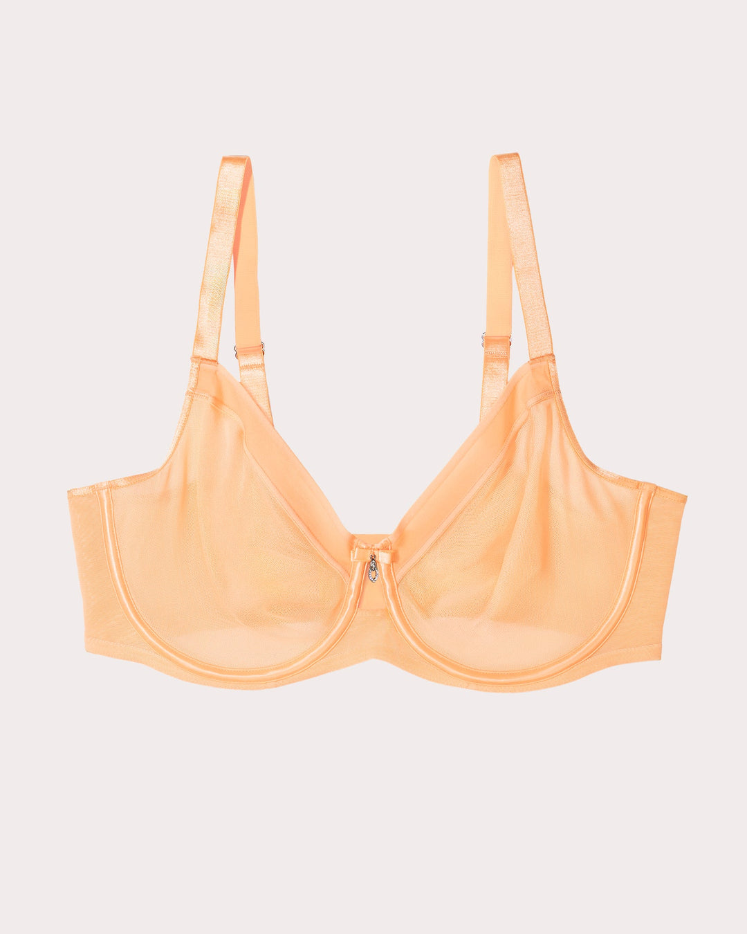 Curvy Couture Sheer Mesh Full Coverage Unlined Underwire Bra in Orange Tang
