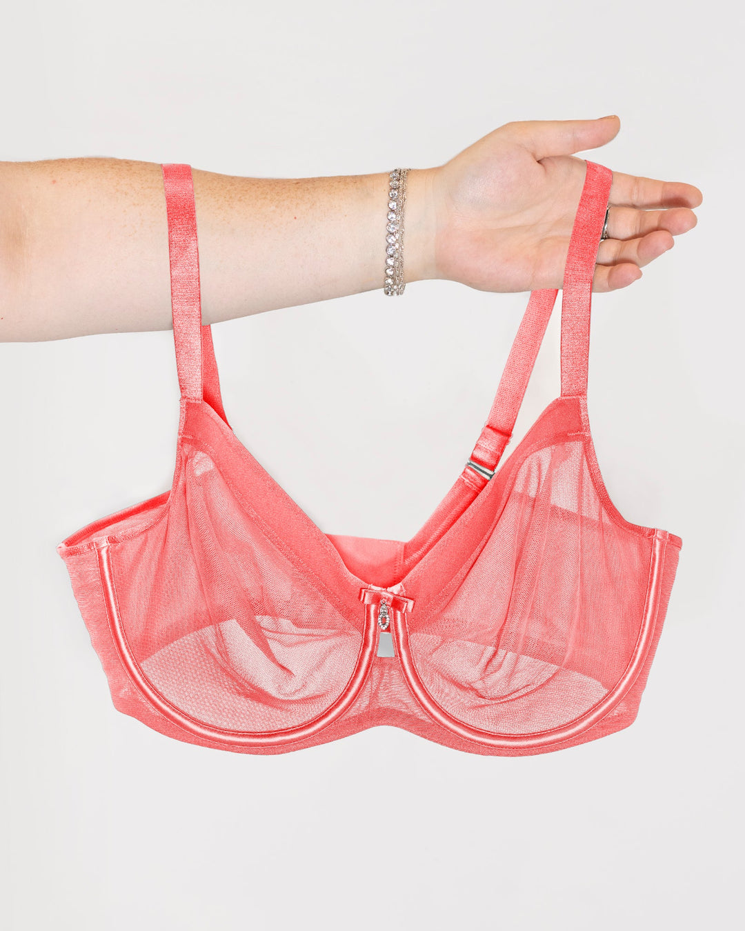 Curvy Couture Sheer Mesh Full Coverage Unlined Underwire Bra in Sunset Glow