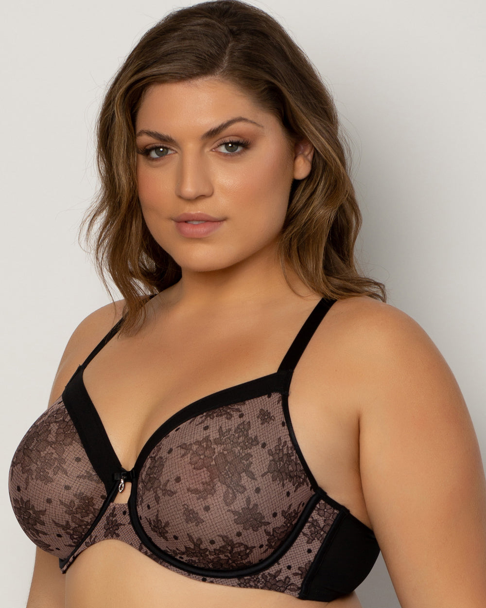 Curvy Couture Sheer Mesh Full Coverage Unlined Underwire Bra in Chantilly
