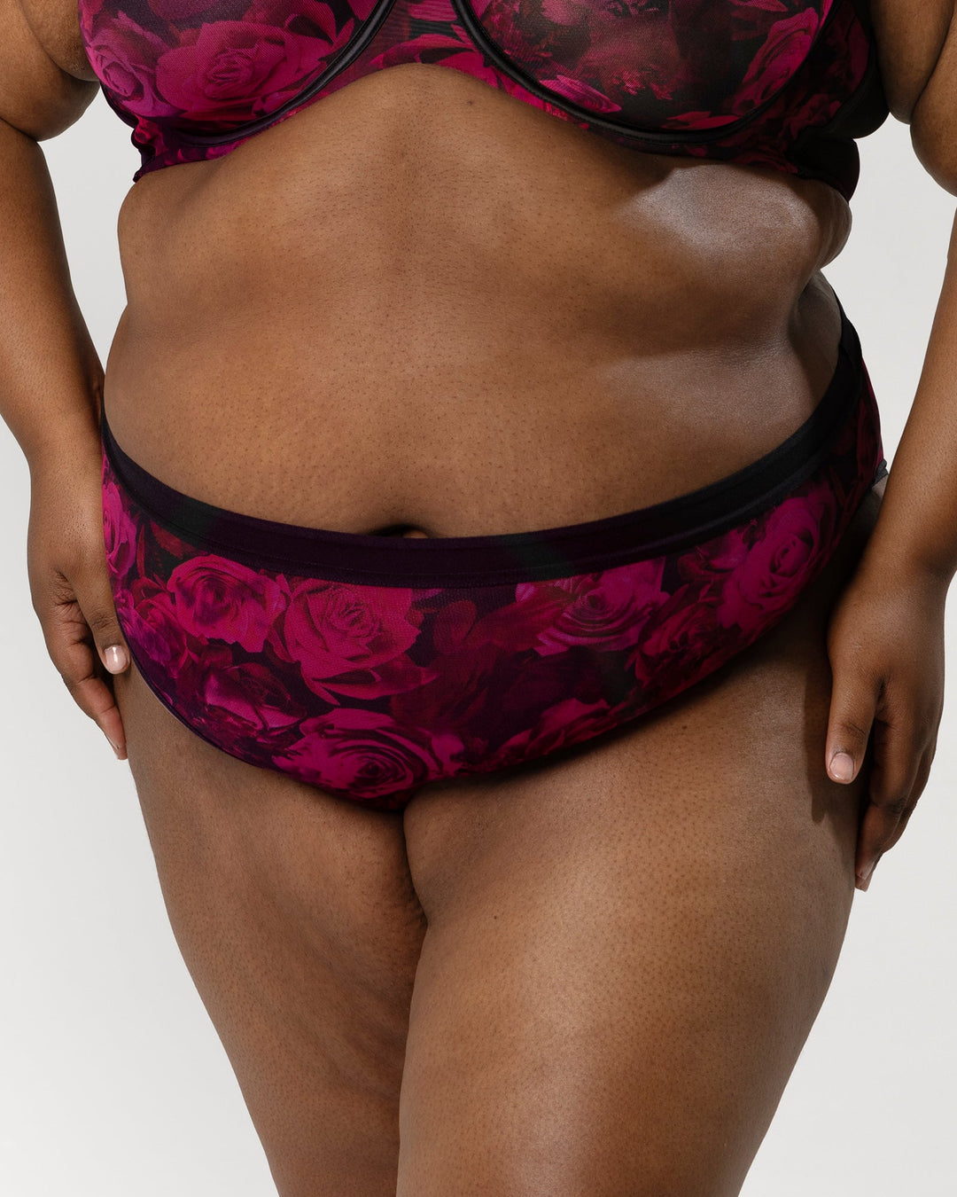 Sheer Mesh High Cut Brief Panty - Dramatic Roses