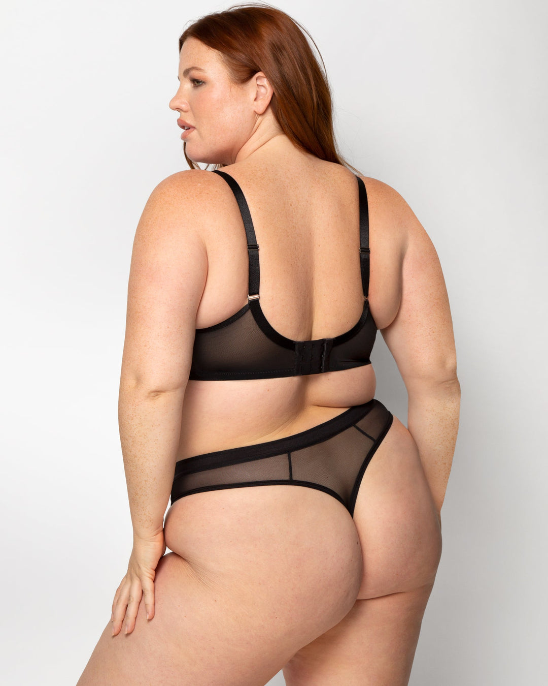 Sheer Mesh High Cut Thong 3 Pack - Black/Black/Black