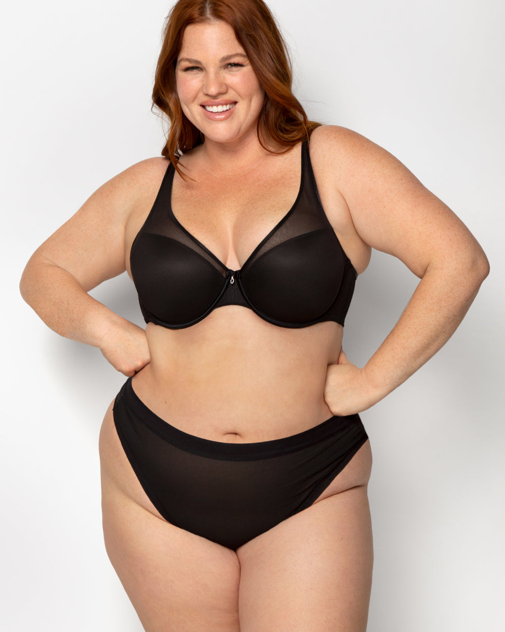 Sheer Mesh High Cut Thong - Black Hue